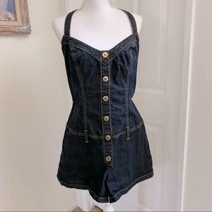 Bisou Bisou Dark Wash Denim Romper Halter Neck Sz 14 Junior